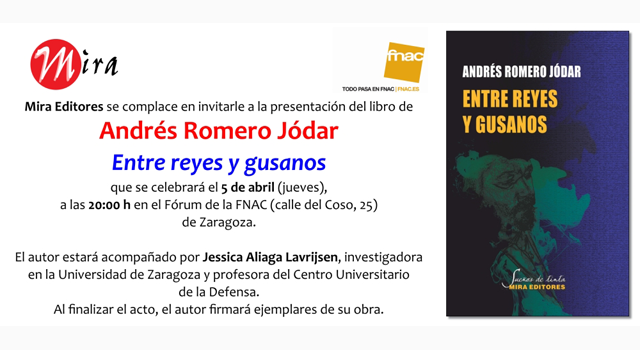 Presentación del libro Entre reyes y gusanos, de Andrés Romero, en la librería Central de Zaragoza